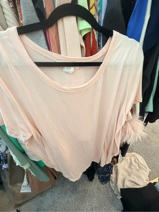 skylark Tops - Feather-Trim Light Pink Short Sleeve Tee